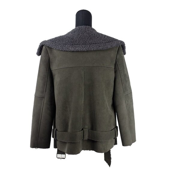Olive Green Shearling Women's Jacket - Picture 4 of 7